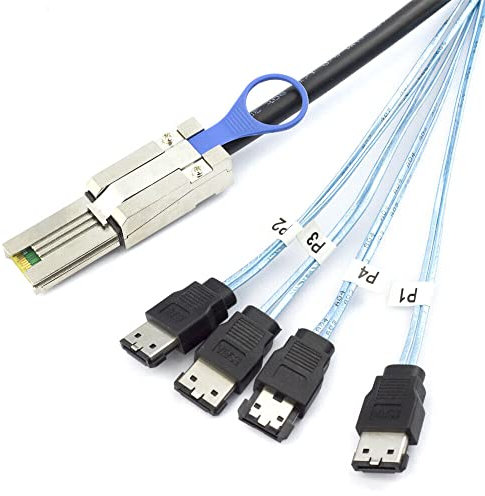 Allowish MINI SAS SFF-8088 26P to 4 Ports E-SATA 7P Female Server Hard Drive Connection Cable (0.5m,Black)