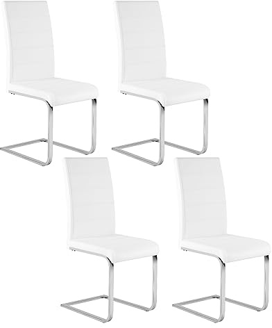 WOLTU 4X Sillas de Comedor Ergonómicas para Oficina y Casa, Forma de C con Respaldo Alto, Estilo Moderna y Chic, Piel Sintética, Blanco, BH378ws-4