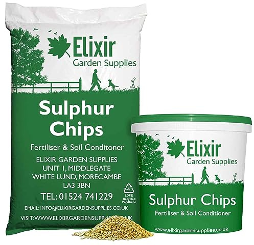 Elixir Gardens Sulphur Chips Pastilles Soil Acidity Fertiliser | Granular Alkaline Soil Amendment & Booster for Acidic & Ericaceous Plants | 5kg Tub