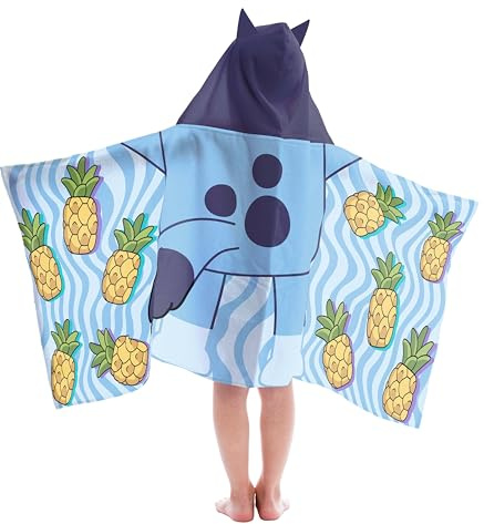 Jay Franco Hooded Bath and Beach Towel – Soft & Cozy 22 x 51 Kids' Cotton Pool Towel, Blue - Bluey