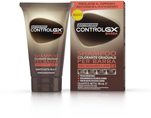Just For Men Control GX Shampoo Colorante Graduale Per Barba, Riduce Gradualmente I Peli Grigi Ad Ogni Lavaggio Per Un Look Naturale, Adatto A Tutte Le Tonalità, 118 ml