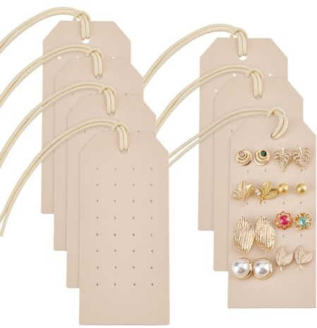 OLYCRAFT 7Pcs Portable Leather Earring Holders Beige Leather Earring Displays 4.3x2 Inch Imitation Leathers Stud Holder Earrings Organizer Hanging Jewelry Organizer for Earrings Studs Jewelry Storage