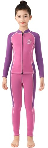 2 Pcs Boys Girls 2.5mm Long Sleeve Wetsuit Top Jacket with Neoprene Wetsuit Pant Set for Surfing Dive Snorkeling Water Sports