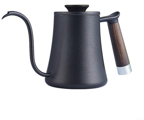ReachMall Schwanenhals-Wasserkocher, Edelstahl, schwarz, modern, Holzgriff, keine Pfeife, nicht spülmaschinenfest, 1,2 l, Schwanenhals-Design für präzises Ausgießen