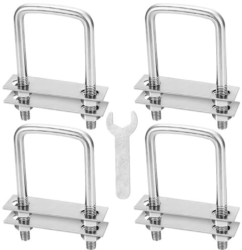 Pernos En U M8 Perno En U Cuadrado 65x80mm Tornillo En U Aceros Inoxidables 4Pcs U-bolt Con 8 Pletinas y 16 Tuercas Pernos En Forma De U Para Reparación Tuberías y Industriale (M8 65x80mm)