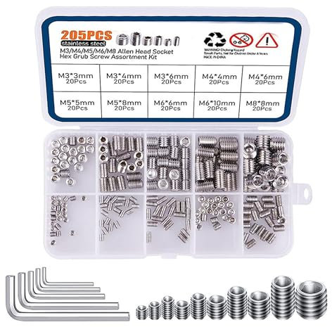 Lot de 205 écrous à visser M3 M4 M5 M6 M8 Insert fileté Manchons à visser Allen Assortiment de vis Allen en acier galvanisé pour meubles en bois