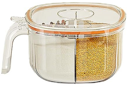 Bexdug Seasoning Box with Handle | 4 Grids Transparent Condiment Container,Kitchen Removable Condiment Jar, Food Grade Condiment Container for Home