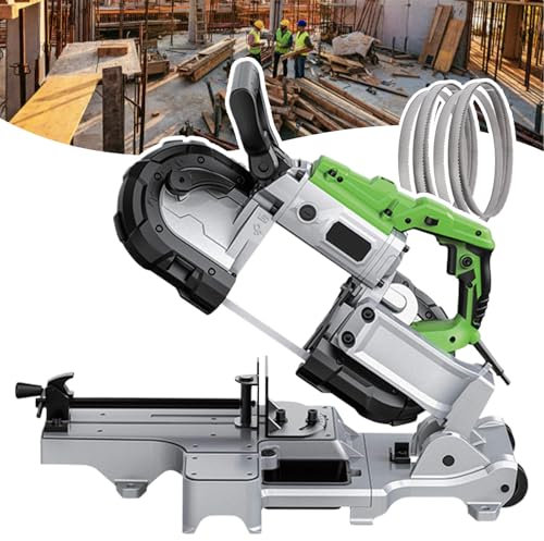 agreilduite Sierra Cinta Corte Profundo 4,7 Pulgadas, Ajuste 6 velocidades, Sierra de Cinta Metal para Corte en frío con Hoja de Sierra 3 tamaños (6 Piezas en Total)/Base Ajustable en ángulo 0 a 45°