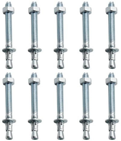 12 Pièces Goujon Ancrage M10 x 90 mm, Boulon D'Ancrage en Acier Galvanisé, Boulons à Expansion Robustes, Goujons Ancrage en Acier Galvanise, pour Fixation Charges Lourdes, Béton, Maçonnerie
