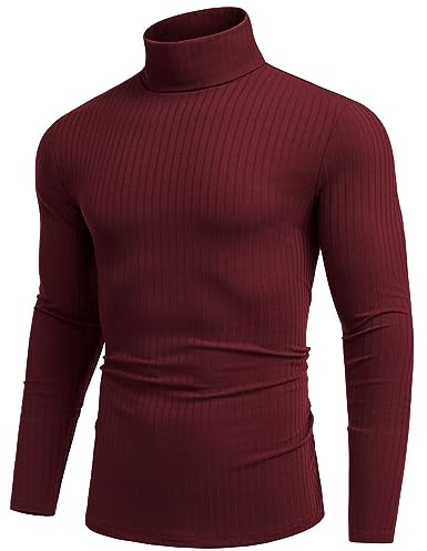 COOFANDY Jersey de Cuello Alto para Hombre T Shirt Camisa de Manga Larga Casual y Cálida Invierno Vino Rojo M