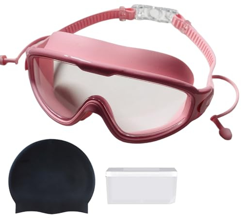 Chenxi Studio Lunettes de natation avec bouchons d'oreilles - Grand cadre - Lunettes de plongée pour femme et homme - Avec bouchons d'oreilles et casquettes de natation