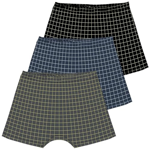 AOOSA 3Pcs Mens Woven Boxers, Underwear Boxers for Men, Soft Breathable Underpants, Multipack Woven Underwear, Loose Fit Boxer Shorts for Home and Pajamas - XL (Black + Gray + Blue)