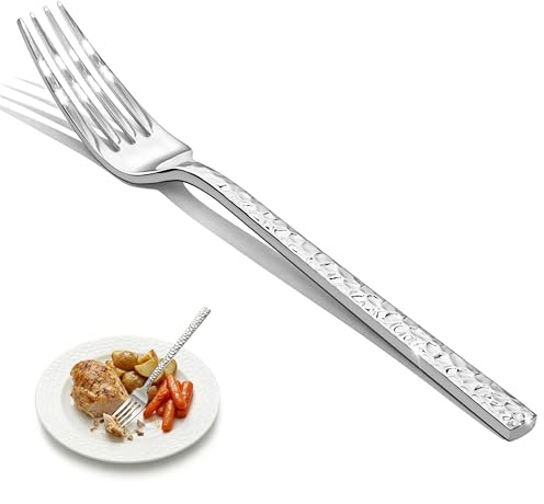 KINGSTONE 4 Piece Hammered Dinner Forks Set, 18/10 Stainless Steel Forks, Food Grade Silverware Forks for Home, Kitchen, Weddings, Parties or Restaurant, Dishwasher Safe-8.05inches