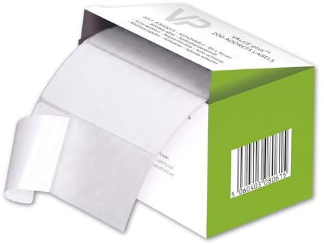 Value Plus White Address Labels 89x36mm | 200 Self-Adhesive, Removable & Repositionable Mailing Stickers on a Roll | Handy Dispenser Box for Envelopes, Packages, Parcels, and File Folders