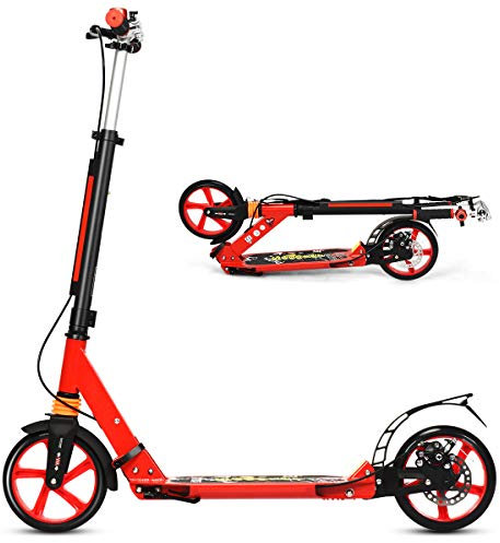 COSTWAY Trottinette Pliable avec Frein à 2 Roues pour Enfant Plus de 8 Ans Hauteur Réglable en 3 Positions Fait en Alliage d'Aluminium avec 2 Supports de Suspension Charge Max.100KG (Rouge)