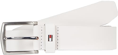 Tommy Hilfiger Herren Gürtel New Denton 3,5 cm Belt Ledergürtel, Weiß (Optic White), 80 cm