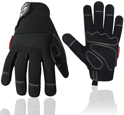 Wolveskin Safety Work Gloves Men & Women - Utility Mechanic Working Gloves for Multi Purpose Use, Synthetic Leather, Heavy Duty, Firm Grip, Touchscreen, High Dexterity and Flexible (Black, Large)