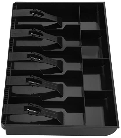 Lwuey Cash Register Drawer, Money Insert Tray Replacement with 5 Bill/4 Coin Compartments Portable Commercial Currency Coins Organizer Removable Storage Box for Supermarkets Shops Hotels Black