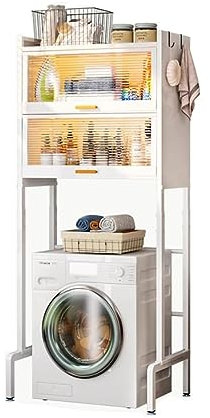 Höhenverstellbares Waschmaschinenschrank Überbauschrank, 3 Ablagen Regal Waschmaschinenregal Teleskopregal, Metall Waschmaschine Regal, Waschmaschine Schrank Toilettenregal WC Regal ( Color : Weiß )
