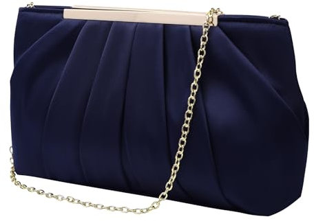 ZOUIQSS Abendtasche Damen Clutch Elegant Brauttasche aus Plissierter Satin mit Kette Handtasche für Hochzeit Abschlussball Party(Satin Marineblau)