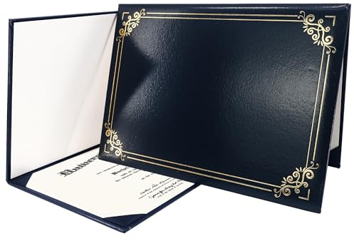 GraduationMall Couverture de Diplôme Titulaire du Certificat Couvertures de Graduation pour A4 Classique avec Bordure d'or Marine