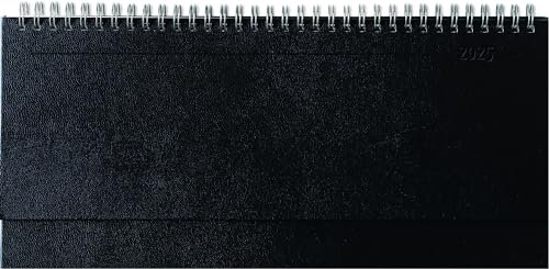 Zettler - Tisch-Querkalender Balacron 2025 schwarz, 29,7x10,5cm, Bürokalender mit 112 Seiten, Monatsübersicht, Notizteil, Mondphasen, Jahresübersicht, Ringbindung und internationales Kalendarium