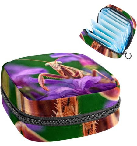 Sacchetto di immagazzinaggio del tovagliolo sanitario,Borsa mestruale,Sacchetto del cuscinetto,Fiori e animali viola,Sacchetto mestruale