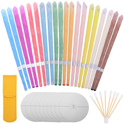 20 Pcs Ear candles Ear Candles for Wax Removal All Natural Hopi Ear candles Beeswax Candling Cones +10 Protective Disks+20 Cotton Swab+6 Metal Ear Picks