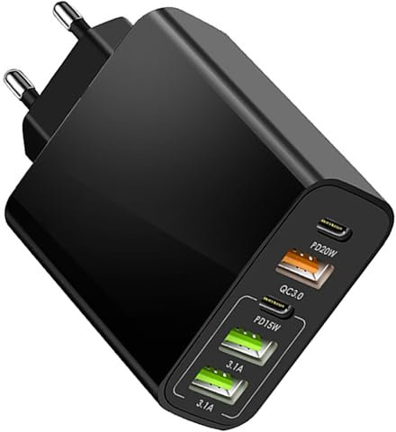 Leyf 65W USB C USB A 5in1 Ladegerät, 5-Port Netzteil GaN, Kompatibel mit Allen Mobiltelefonmodellen und Tablets, QC 3.0 Schnellladegerät, iPhone ipad Samsung Galaxy Xiaomi Huawei Steam Deck, GaN Tech