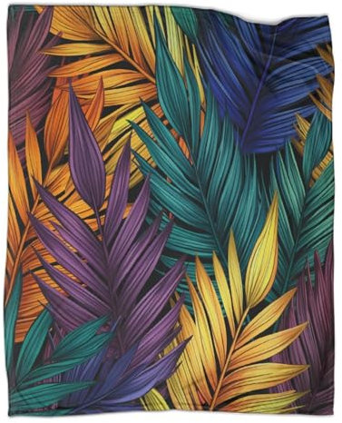 Feder Kuscheldecke 40x50inch(100x130cm),weich & Warm,extra Flauschig Als Sofadecke Tropische Blätter Wohndecke Yogadecke Tagesdecke,Plüsch Sofaüberwurf