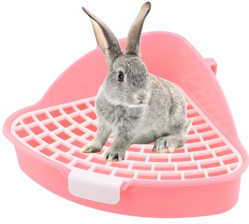 Töpfchen-Ecktoilette für Meerschweinchen, Kaninchenklo Ecke, Hasen Toilette mit Gitter, Plastik Kaninchenklo, Hasen Toilette Fest, Kleintier-Klo für Käfig, Frettchen, Chinchillas, Hamster (Rosa)