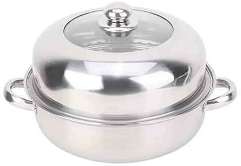 Olla de sopa de 28 cm con tapa, olla de vapor de una sola capa de acero inoxidable, olla de inducción, olla para espaguetis, olla para cocinar pasta con hoja para cocinar al vapor