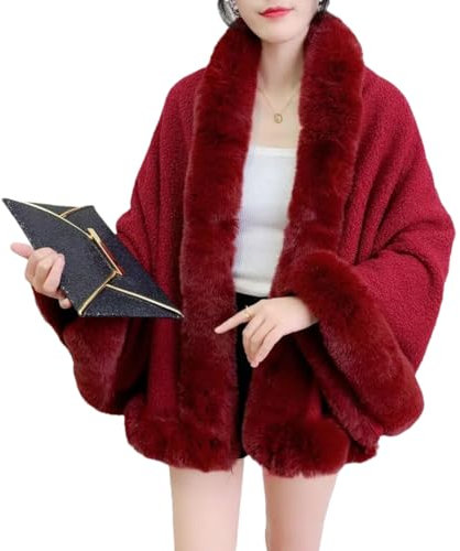JLBopqaz Cardigan Invernale da Donna, Scialle, Mantelle in Pile Teddy, Mantello Spesso, Streetwear, Poncho Largo (Come da Foto, Taglia Unica)
