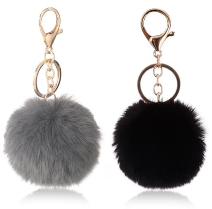 2 Stück Puschel Schlüsselanhänger Bommel,Pom Pom Plüsch Schlüsselanhänger Groß,Taschen Anhänger Schlüsselanhänger Plüsch Ball für Handtaschen,Plüschschlüsselkette Plüsch Anhänger,Handtaschen Anhänger