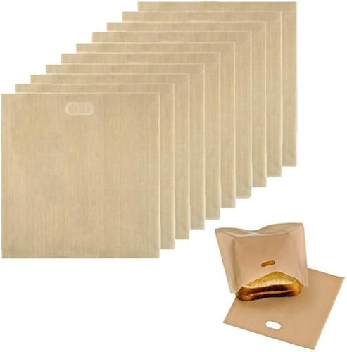 10Pcs Toaster Bags, Reusable Non-Stick Toasted Sandwich Bags, Washable Toastie Bag, Sturdy Plastic Bag, Heat Resistant, Perfect for Microwave, Toaster, Oven, Pizza