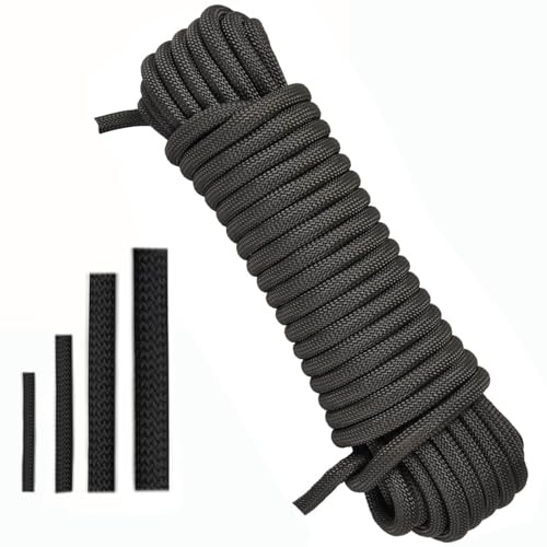Treadstar Cordino Multiuso, 6mm-30 Metri Rope, Nero, Corda in Polipropilene, Ancora, Cordino in Nylon, Corda Intrecciata in Tessuto Nero (Nero, 6mm-30m)