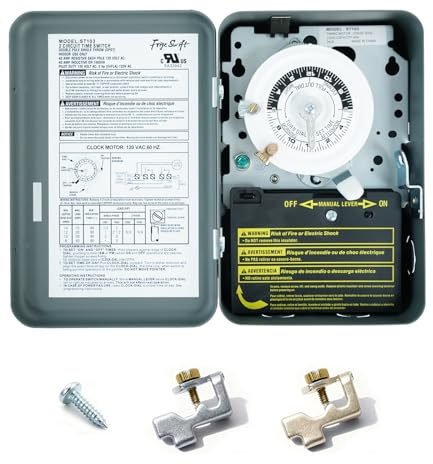T103 40A 120V 24-Hour Mechanical Timer, DPST Switch with 12 ON/Off Cycles. for Defrost, Lighting, Irrigation，Indoor Use Only