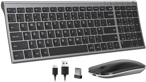 seenda Compact Wireless Keyboard and Mouse Combo Rechargeable Black Grey