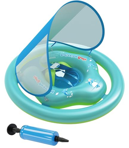 Flotador Bebe con Sombrilla Ninonly Flotador Niño Inflable de Doble Anillo Seguro con Protección UV 50+, Asiento Ergonómico para Piscina Bebe y Playa Ideal Piscina Niño de 6 a 36 Meses