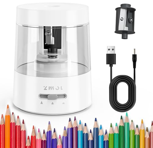 ZMOL Electric Pencil Sharpener, Battery Operated Powered Plug in, White