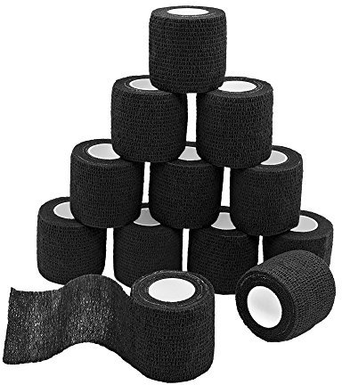 Tocone 12 Rotoli Benda Elastica Bendaggio Adesiva Coesiva Benda Nastro Elastico Autoadesivo Salvapelle Sport Nastro Bendaggio Sportivo per Mani, Piedi, Ginocchia, Braccia 5cm x 4.5m (Nero)
