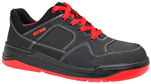 ELTEN Sicherheitsschuhe MAVERICK black-red Low ESD S3, Damen und Herren, Leder, Stahlkappe, leicht, sportlich, Schwarz, Größe: 41