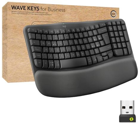 Logitech Wave Keys for Business, Wireless Ergonomic Keyboard with Cushioned Palm Rest, Secure Logi Bolt Technology, Bluetooth, Compatible with Windows/Mac/Chrome/Linux, QWERTY English Layout -Graphite