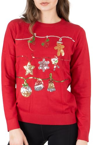 NOROZE Women's Christmas Tops Sweatshirts Sequin Jingle Bells HoHoHo Pug Mrs Claus Xmas Jumper (12, Red)