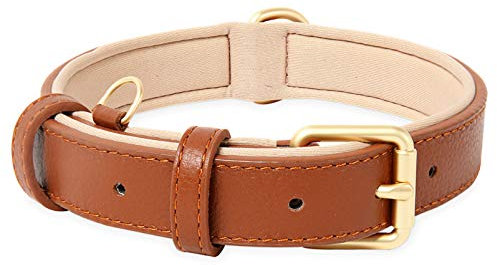 HEELE Hundehalsband, Hundehalsband mit Gepolstert und Echtes Leder, Verstellbar, Halsband für Große Hunde, Braun, L