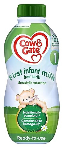 Cow & Gate 1 First Infant Baby Milk Ready to Use Liquid Formula, from Birth, 1 L (Pack of 4)