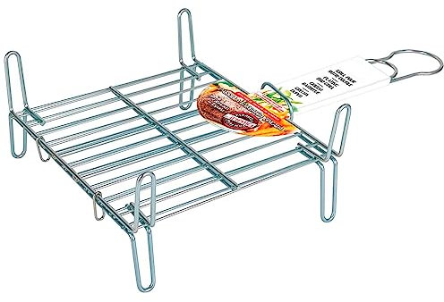 Parrilla Doble para Barbacoa, Rejilla de Acero, Grill portátil con Patas, asado de Pescado, Carne, Ideal para jardín, Camping, Acampada, 25 x 25 cm
