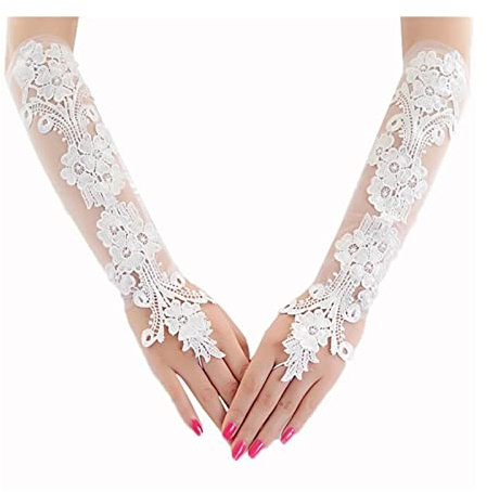 nihngvjm Sommer-Sonnenschutz-Handschuhe, süße Stickerei, Blumenspitze, Lange Handschuhe, Schiere Maschenlänge, Braut, Hochzeit, Abschlussball, Sonnencreme, Fingerlose Fäustlinge brauthandschuhe