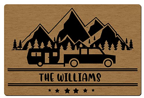 Magimagine Personalized Camper Doormat ,Custom Door Rugs with Name,Camping Signs for Campers,Camping Rv Mat Accessories Inside Outside Travel Trailer Motorhomes,30X18 inches Multi3