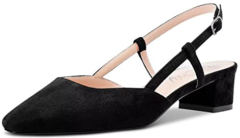 NobleOnly Femmes Bloc Chunky Bas Kitten Talon Heel Carré Bout Sandales Slingback Slip-on Escarpins Mariage Cute Chaussures Noir 44 EU
